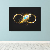 Oneindig met gouden pauwenveer canvas afdruk (Insitu (Houten vloer))