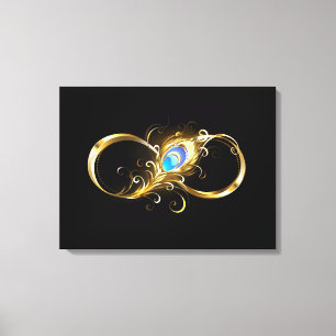 Oneindig met gouden pauwenveer canvas afdruk