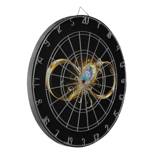 Oneindig met gouden pauwenveer dartbord (Voorkant Links)