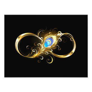 Oneindig met gouden pauwenveer foto afdruk