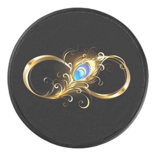 Oneindig met gouden pauwenveer hockey puck (Voorkant)