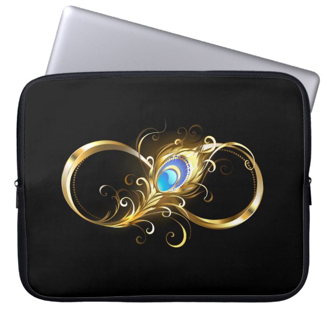 Oneindig met gouden pauwenveer laptop sleeve (Voorkant)