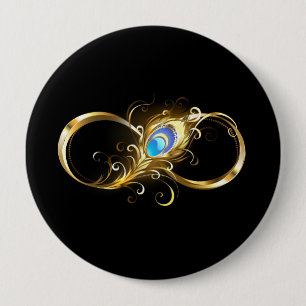 Oneindig met gouden pauwenveer ronde button 4,0 cm