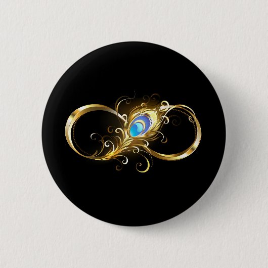 Oneindig met gouden pauwenveer ronde button 5,7 cm (Voorkant)