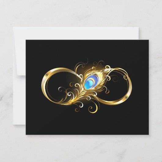 Oneindig met gouden pauwenveer save the date (Voorkant)