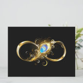 Oneindig met gouden pauwenveer save the date (Staand voorkant)