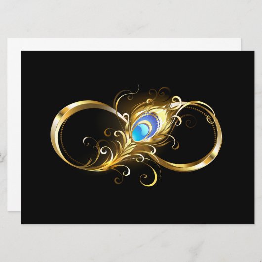 Oneindig met gouden pauwenveer save the date (Voorkant / Achterkant)