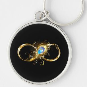 Oneindig met gouden pauwenveer sleutelhanger