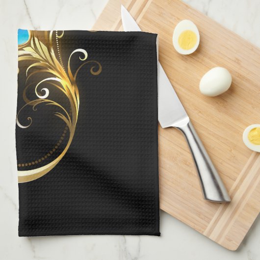 Oneindig met gouden pauwenveer theedoek (Quarter Fold)