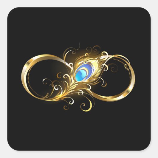 Oneindig met gouden pauwenveer vierkante sticker (Voorkant)
