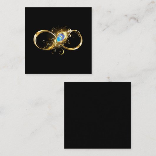 Oneindig met gouden pauwenveer vierkante visitekaartje (Voorkant / Achterkant)