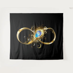 Oneindig met gouden pauwenveer wandkleed