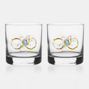 Oneindig met gouden pauwenveer whisky glas