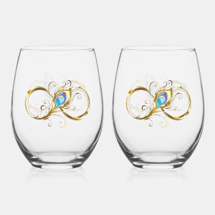 Oneindig met gouden pauwenveer wijnglas zonder voet