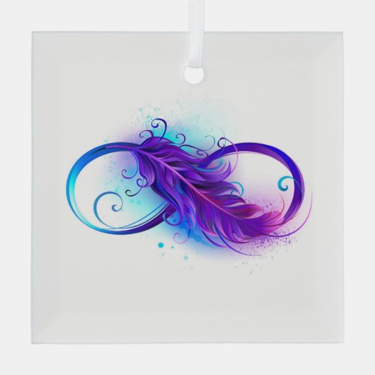 Oneindig met paarse veer glas ornament (Achterkant)
