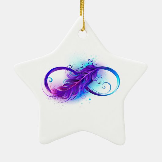 Oneindig met paarse veer keramisch ornament (Achterkant)