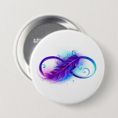 Oneindig met paarse veer ronde button 7,6 cm (Voorkant /achterkant)