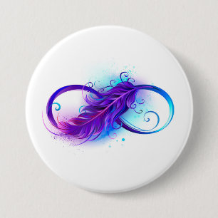 Oneindig met paarse veer ronde button 7,6 cm
