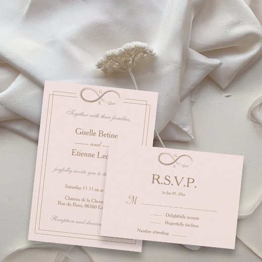 Oneindig Monogram Elegant Blush Roze Trouw RSVP Kaart