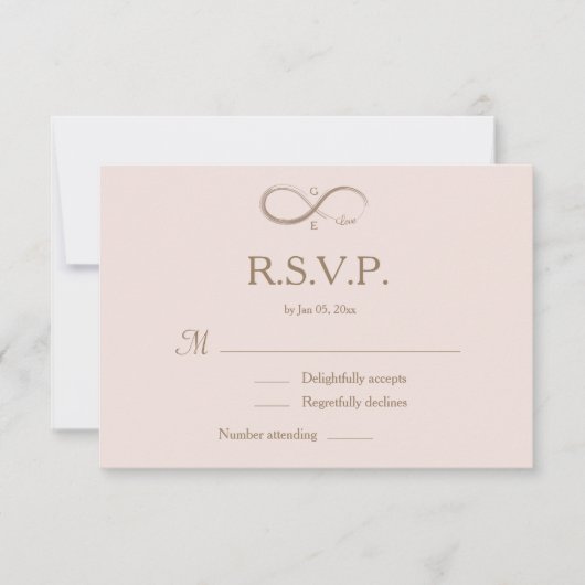 Oneindig Monogram Elegante Roze Trouw-RSVP Kaart (Voorkant)
