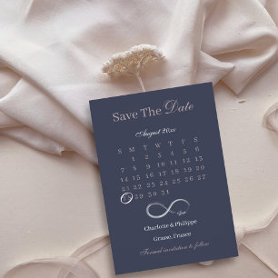 Oneindig Navy Blush Agenda Save The Date Trouwdag Kaart