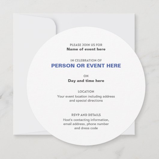 Oneindig Ronde Uitnodiging in Blauw en Wit (Achterkant)