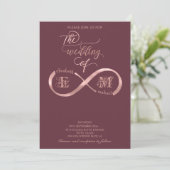 Oneindig roze goud romantische monogram kalligrafi kaart (Staand voorkant)