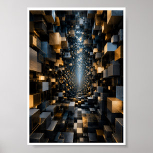 Oneindige 3D Kubus Tunnel Muurkunst Poster