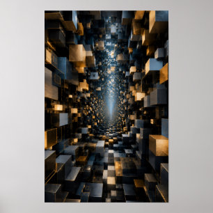 Oneindige 3D Kubus Tunnel Muurkunst Poster