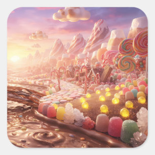 oneindige Candy World en Chocolade Rivier & Gumdro Vierkante Sticker