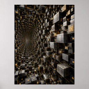 Oneindige Futuristische Zwarte Gouden Kubus Tunnel Poster