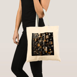 Oneindige Futuristische Zwarte Gouden Kubus Tunnel Tote Bag