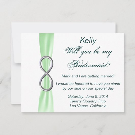 Oneindige groene trouw bruidsmeisje kaart (Voorkant)