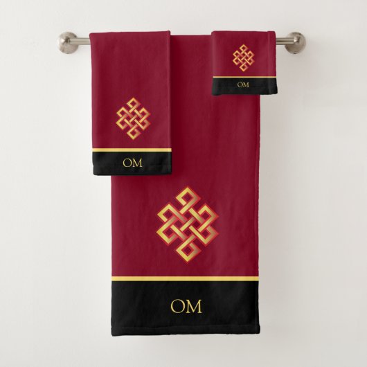 Oneindige knoop & monogram op bordeauxrood bad handdoek (Insitu)