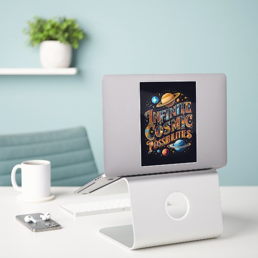 Oneindige Kosmische Mogelijkheden – Kleuruitbarsti Sticker (Laptop op bureau)