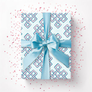 Oneindige Lattice Knoop Textuur in Roze en Aqua Cadeaupapier