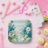 Oneindige Liefde Blauwe Bloemrijke Bruiloft Feest Papieren Bordje (Feest)