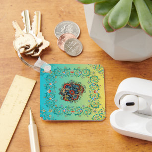 Oneindige Pracht, Levendig Paisley Bloemmotief Sleutelhanger