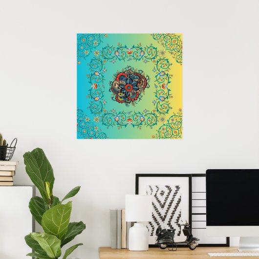 Oneindige pracht, Mehndi Green Bloemenkunst Poster (Thuiskantoor)