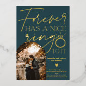 Oneindige ring foto boog donker turquoise verlovin folie uitnodiging (Voorkant)