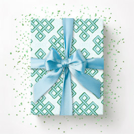Oneindige roosterknoop getextureerd in groen en aq cadeaupapier