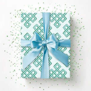 Oneindige roosterknoop getextureerd in groen en aq cadeaupapier