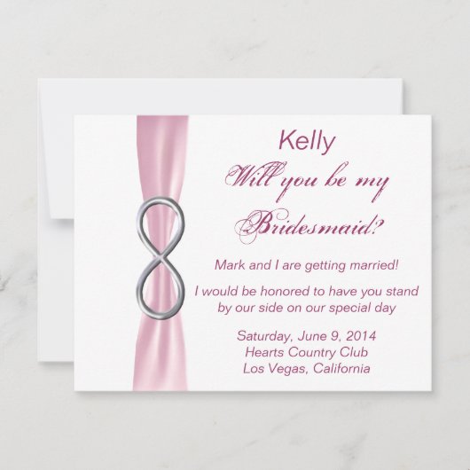 Oneindige Roze Trouw Bruidsmeisje Kaart (Voorkant)