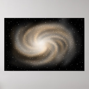 Oneindige stilte. Gouden sterrenstelsel zwevend in Poster
