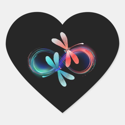 Oneindigheid met gloeiende libellen hart sticker (Voorkant)