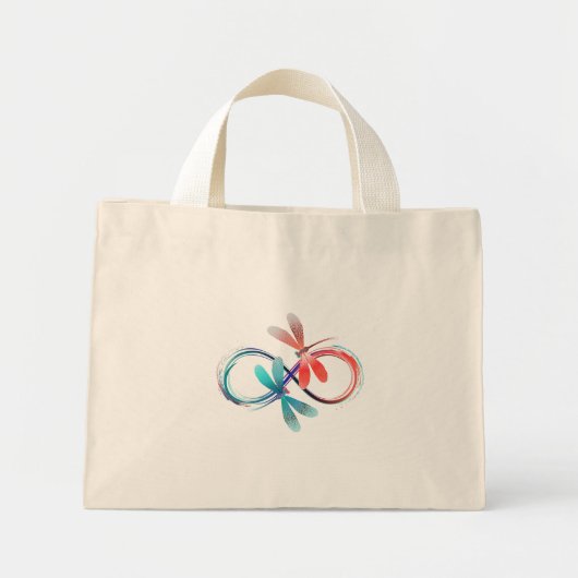 Oneindigheid met gloeiende libellen mini tote bag (Voorkant)