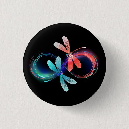 Oneindigheid met gloeiende libellen ronde button 3,2 cm (Voorkant)