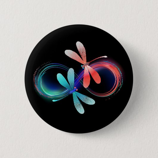 Oneindigheid met gloeiende libellen ronde button 5,7 cm (Voorkant)