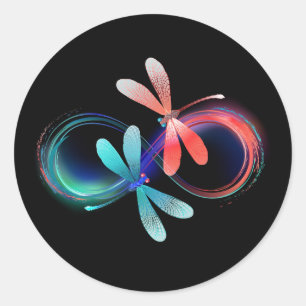 Oneindigheid met gloeiende libellen ronde sticker