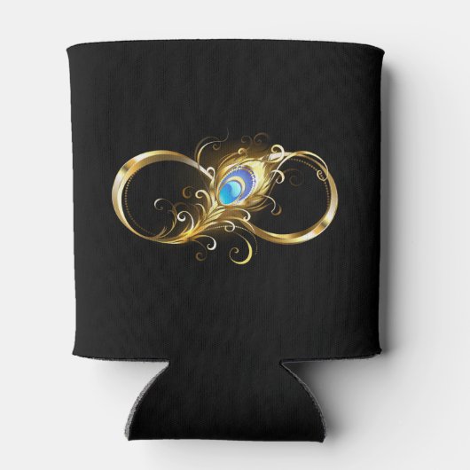 Oneindigheid met gouden pauwenveer blikjeskoeler (Achterkant)